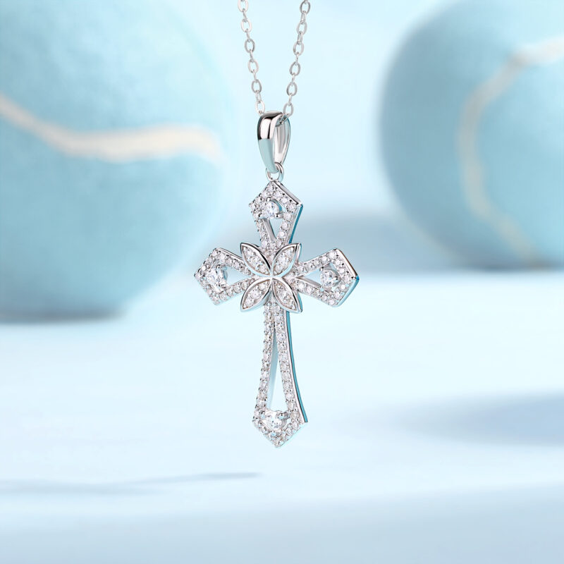 Backup Force Luxury Fashion Diamond Pendant Necklace Set With Mosan Diamond Silver Ornaments - Image 5