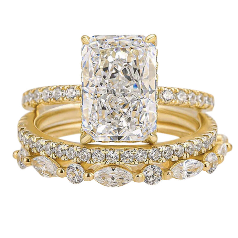 S925 Sterling Silver Super Shiny Ice Flower Cut Zircon Ring Suit - Image 6