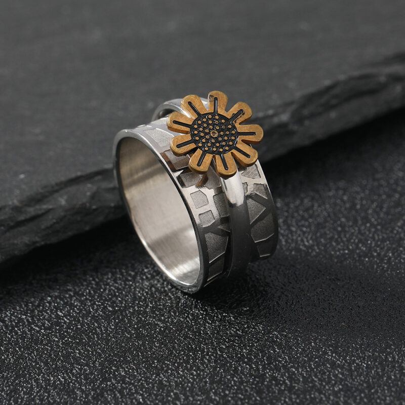 Fashion Stainless Steel Creative Rotatable Flower Ring
