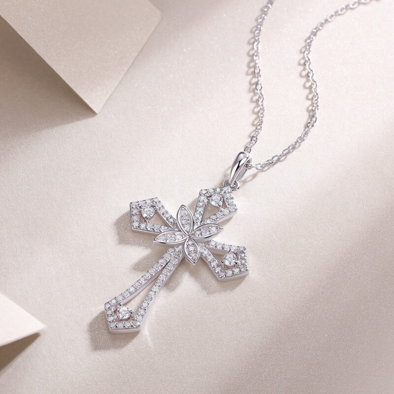 Backup Force Luxury Fashion Diamond Pendant Necklace Set With Mosan Diamond Silver Ornaments - Image 6