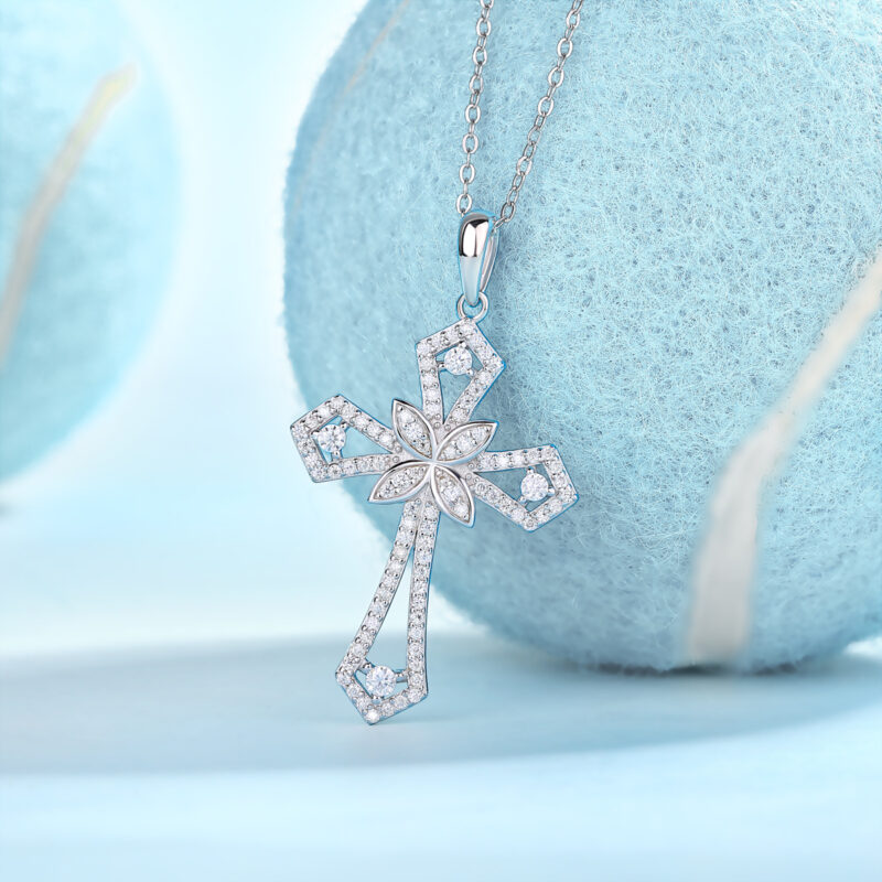 Backup Force Luxury Fashion Diamond Pendant Necklace Set With Mosan Diamond Silver Ornaments - Image 7