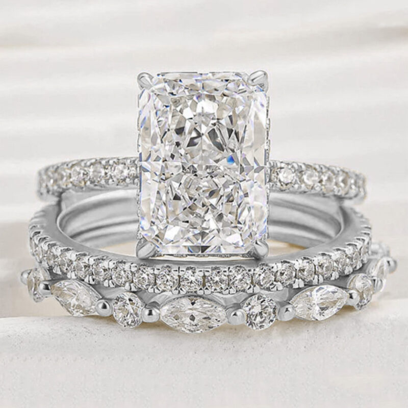 S925 Sterling Silver Super Shiny Ice Flower Cut Zircon Ring Suit - Image 4