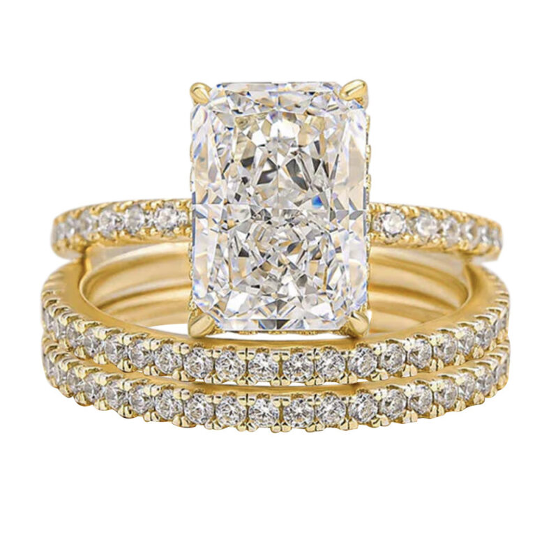 S925 Sterling Silver Super Shiny Ice Flower Cut Zircon Ring Suit - Image 7