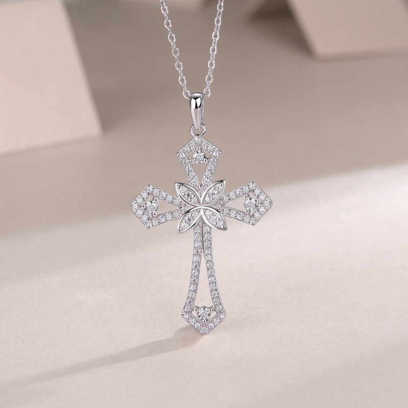 Backup Force Luxury Fashion Diamond Pendant Necklace Set With Mosan Diamond Silver Ornaments - Image 8