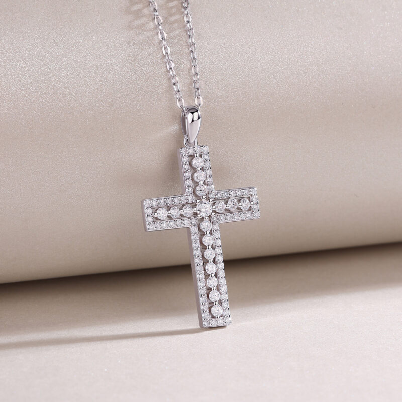 Shelter Luxury Fashion Diamond Pendant Necklace Set With Mosan Diamond Silver Ornaments - Image 3