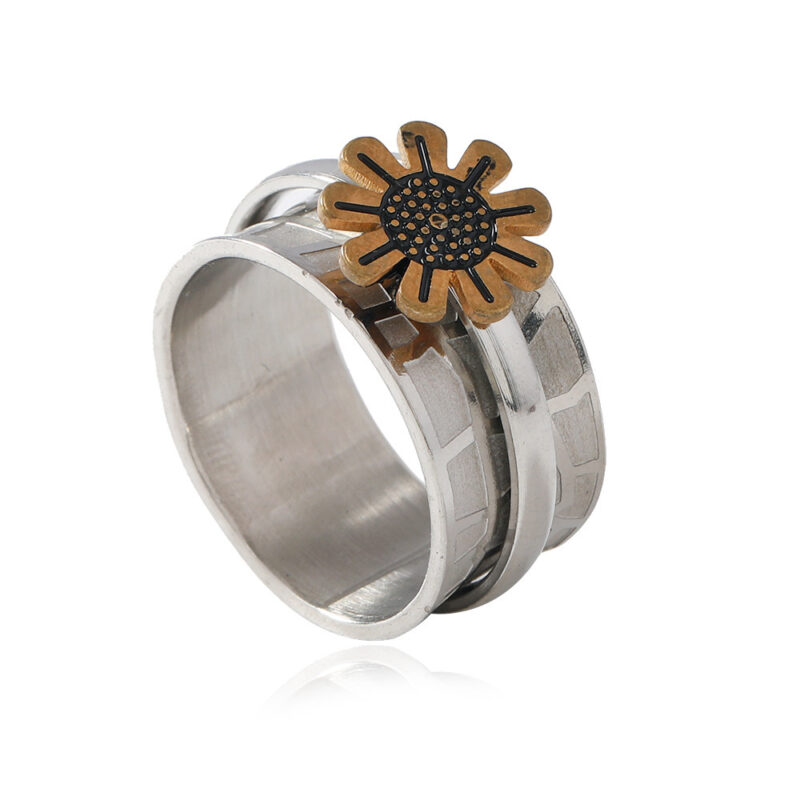 Fashion Stainless Steel Creative Rotatable Flower Ring - Image 4