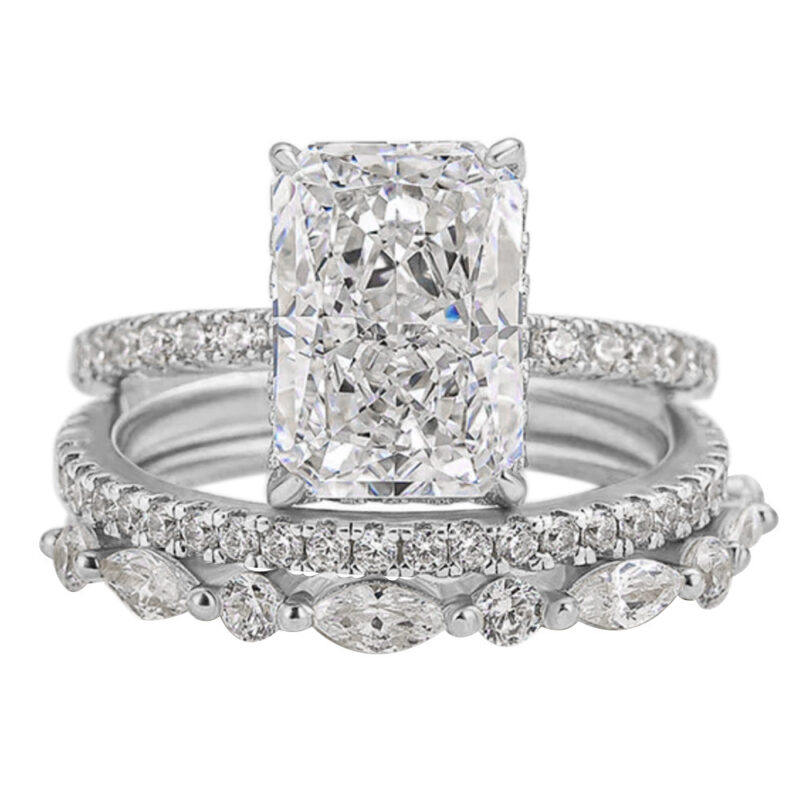S925 Sterling Silver Super Shiny Ice Flower Cut Zircon Ring Suit - Image 5