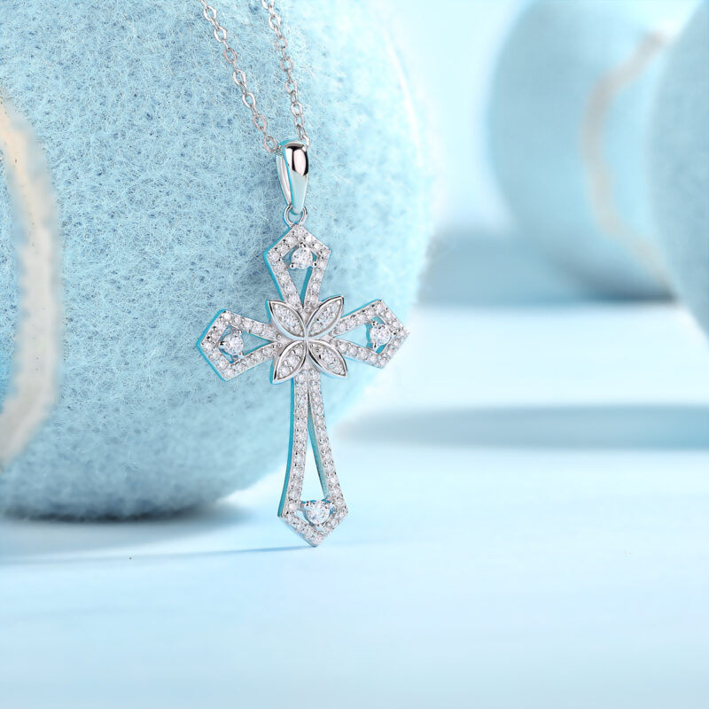 Backup Force Luxury Fashion Diamond Pendant Necklace Set With Mosan Diamond Silver Ornaments - Image 2